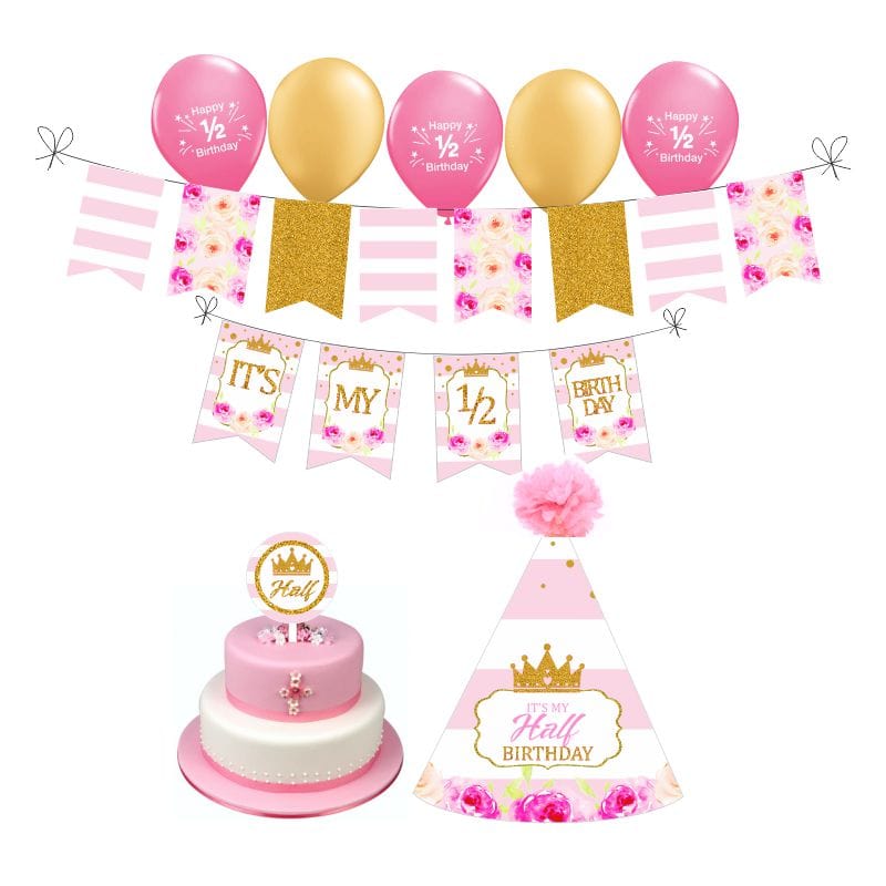 Half Birthday Decorations for Girls, Rose Gold Baby Girls 1/2 Birthday  Decorations Cake Topper Happy Birthday Banner, for 6 Months, Half Year  Birthday