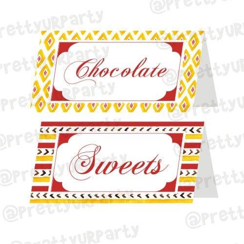 Red and Yellow Pattern Rakhi Food Labels / Buffet Table Cards ALL PARTY SUPPLIES Pretty UR Party   