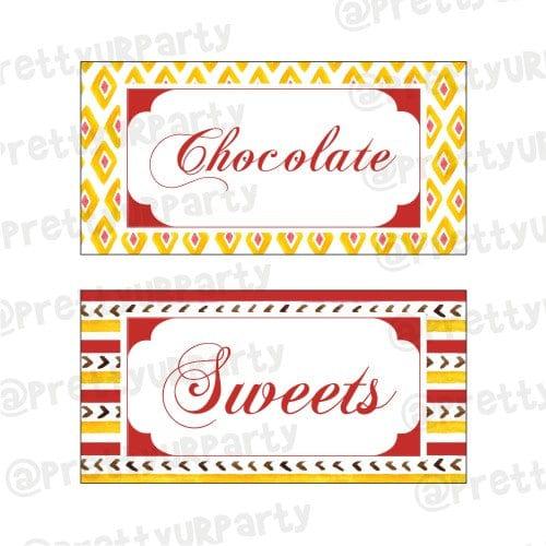 Red and Yellow Pattern Rakhi Food Labels / Buffet Table Cards ALL PARTY SUPPLIES Pretty UR Party Default Title  