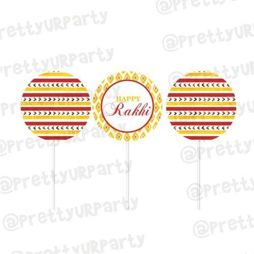 Red and Yellow Pattern Rakhi Cupcake Toppers ALL PARTY SUPPLIES Pretty UR Party Default Title  
