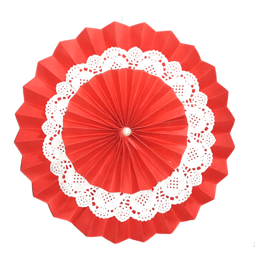 Red Rosette Paper Fans with Doily - Big DECORATIONS Pretty UR Party   