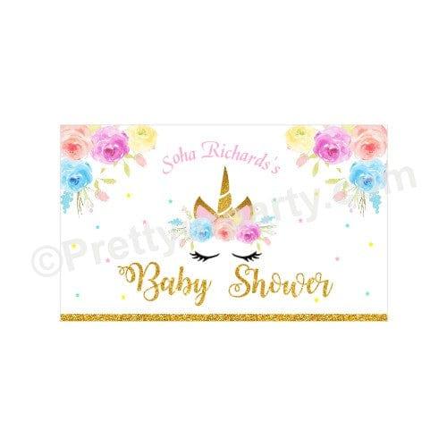 Unicorn Baby Shower Theme Backdrop PERSONALISED Pretty UR Party Default Title  