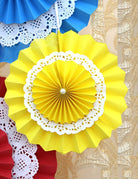 Yellow Rosette Paper Fans with Doily ALL PARTY SUPPLIES Pretty UR Party   